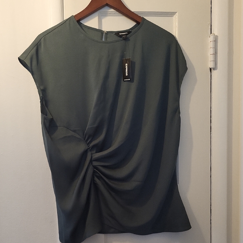 Express Dark Green Gathered Blouse